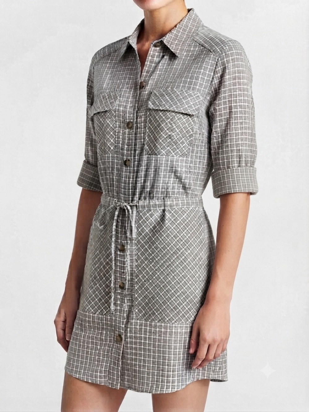 Veronica Beard Alyse Plaid Button-Front Shirt Mini Dress Pockets Lightweight